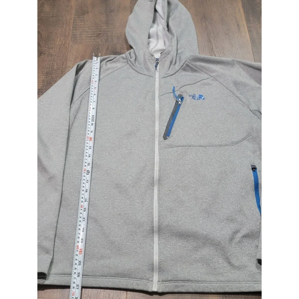 The North Face Mens XL Heather Grey Full Zip Hooded Fleece Jacket Thumbholes
